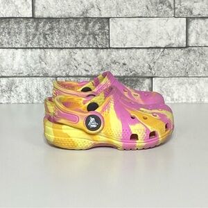 CROCS Child’s 4 Tie-Dye Clog Pink and Yellow